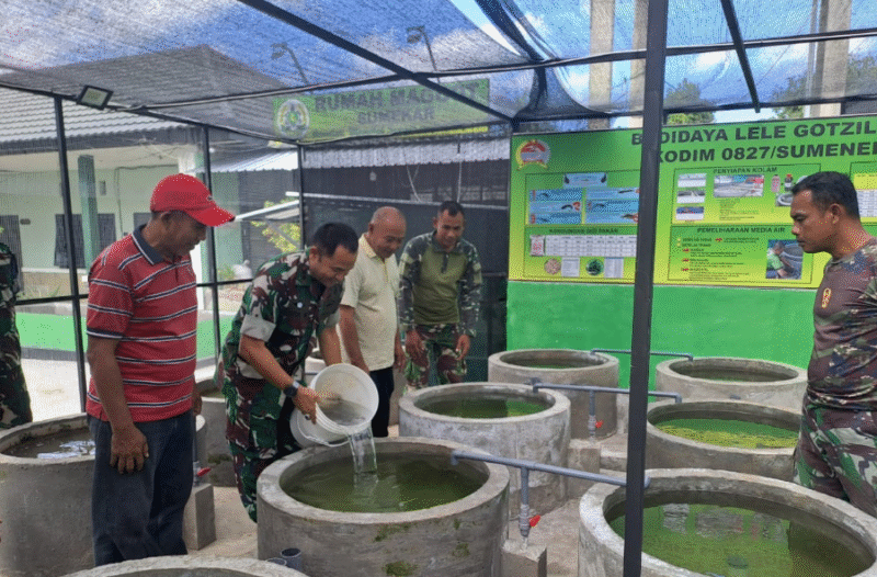 Komandan Kodim 0827/Sumenep, Letkol Inf Yoyok Wahyudi tebar ribuan bibit lele, Kamis 12/6/2025 (foto: ist) 