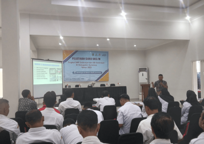 Pemkab Sumenep melanjutkan kegiatan Rapat Kerja Daerah (Rakerda) Usaha Kesehatan Sekolah/Madrasah (UKS/M) Tahun 2025 dengan agenda Pelatihan Guru UKS/M tingkat SD dan SMP sederajat, di Hotel El Malik, Rabu, 12/11/2025 (foto: istimewa)