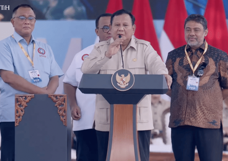 Presiden Republik Indonesia Prabowo Subianto menghadiri peringatan Hari Buruh Internasional (May Day) 2026 di Monumen Nasional (Monas) Jakarta, Juma, 1/5/2026 (Foto: Istimewa)