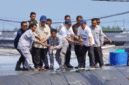 Presiden Prabowo terlibat langsung bersama para pekerja lokal di tengah tambak udang vannamei (Foto: Istimewa)