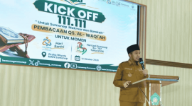 Bupati Fauzi sambutan dalam acara kick off  Hari Santri Nasional Kemenag Sumenep